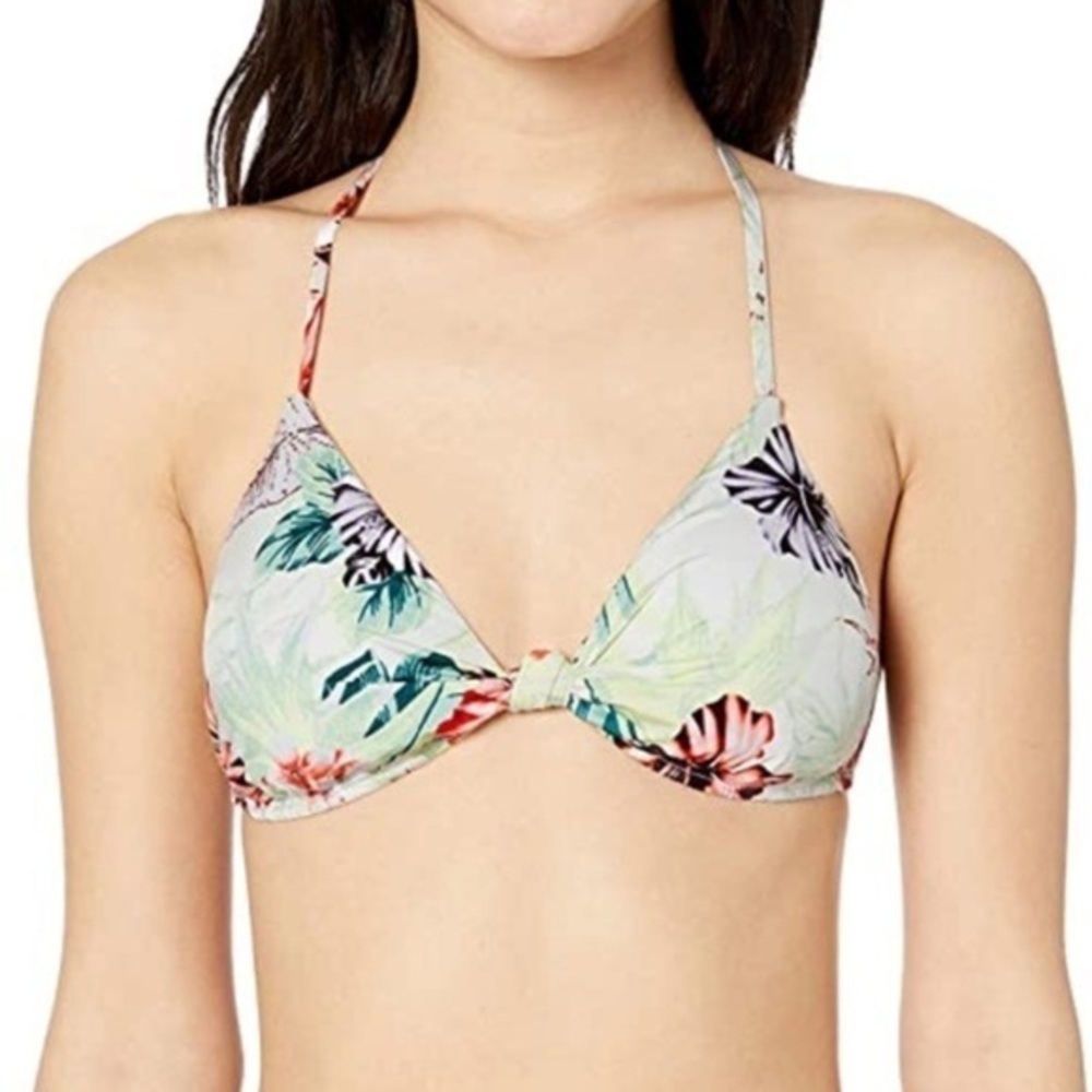 Bikini Lab Tropical Triangle Floral Knotted White Bikini Swim Top